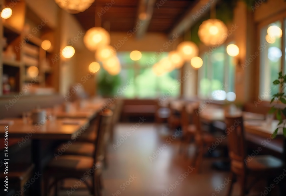 Poster generative ai, warm and inviting ambience of blurred restaurant interior with soft lighting and empt