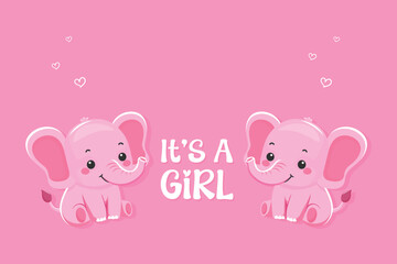 It&rsquo;s a Girl Flat Vector Illustration with Cute Elephant