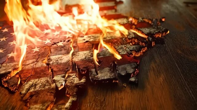 Burning flag of usa