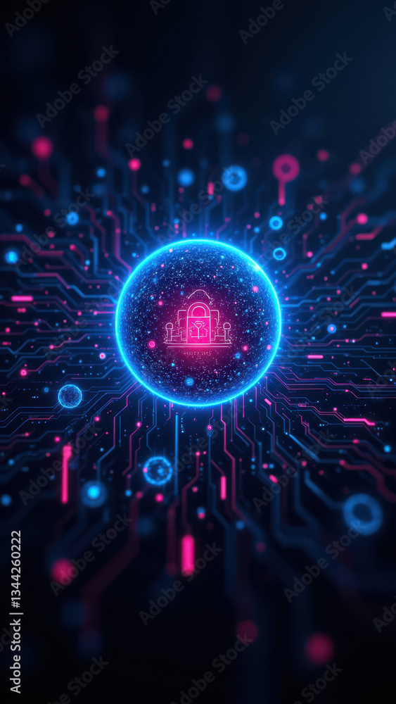Poster a vibrant digital illustration of a cyber security concept with elements like encryption keys, firew