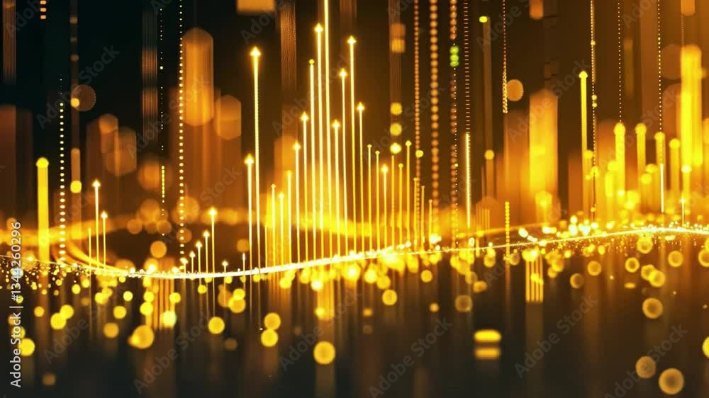 Poster abstract glowing golden lights and lines futuristic dynamic upward movement with bokeh effect in vib