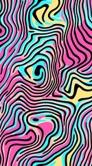 Vibrant abstract pattern with swirling lines in pink, blue, and yellow, creating a dynamic visual effect