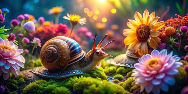 Mystical Snail Shell Plush Terrarium Flowers & Ramshorn Snail Portrait Photography