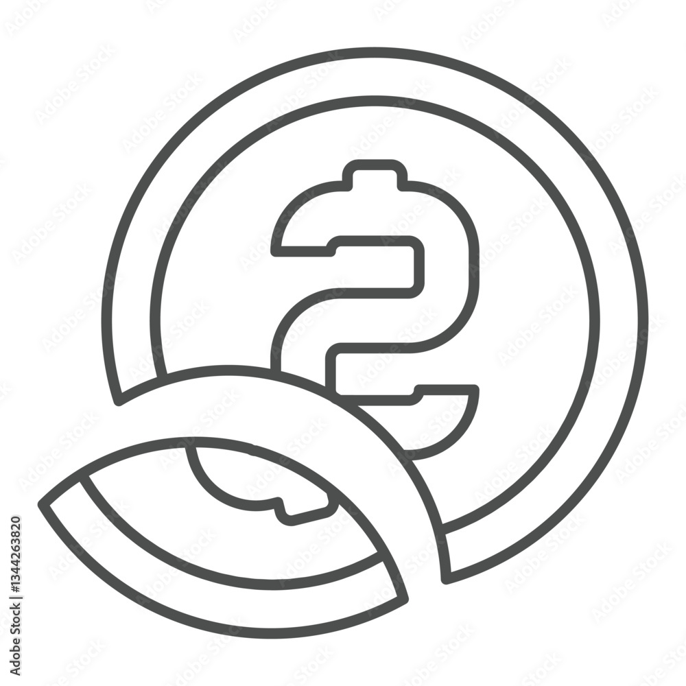 Poster broken dollar coin thin line icon, global sanctions concept. vector graphics. money coin with it fra