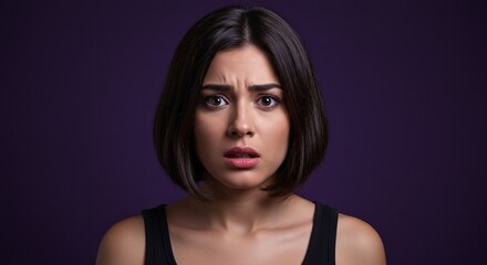 Fototapeta premium Woman with Worried Expression, Portrait Photography, Studio Shot, Emotional Close-up