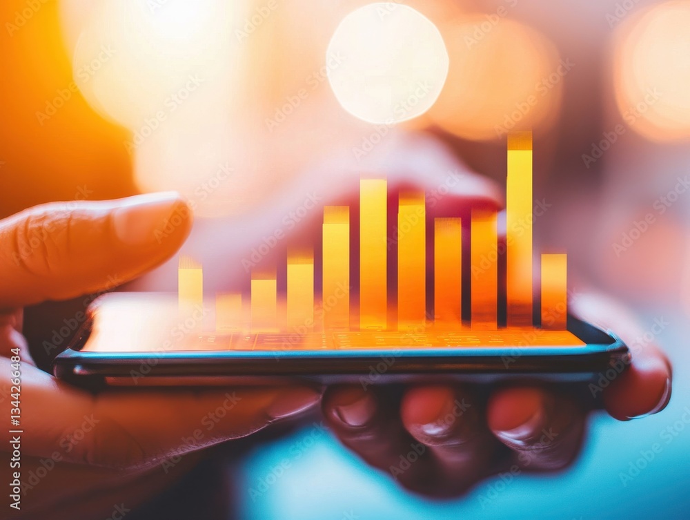 Poster a smartphone displaying a vibrant growth chart representing business analytics.