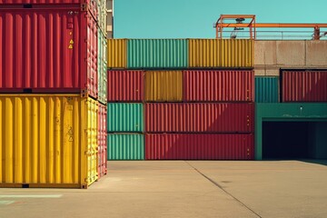 Colorful shipping containers stacked outdoors