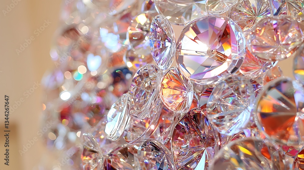 Aufkleber close-up of sparkling gems with colorful reflections and shimmering facets on a light background