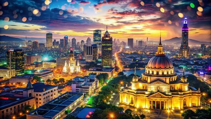 Fototapeta premium Night Photography: Mexico City Skyline, Vibrant Cityscape Illustration