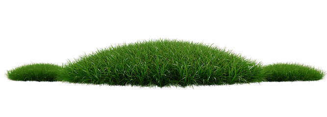  Lush green grass mounds isolated on white background, ideal for landscaping or graphic design.