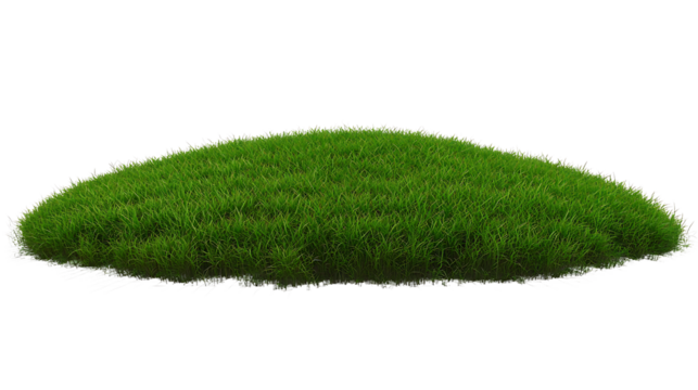 A lush, green grass mound isolated on a white background, digitally rendered.
