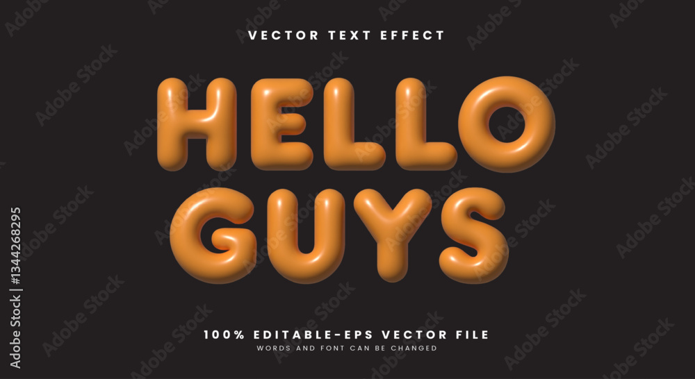 Poster hello guys 3d inflated style editable text effect template