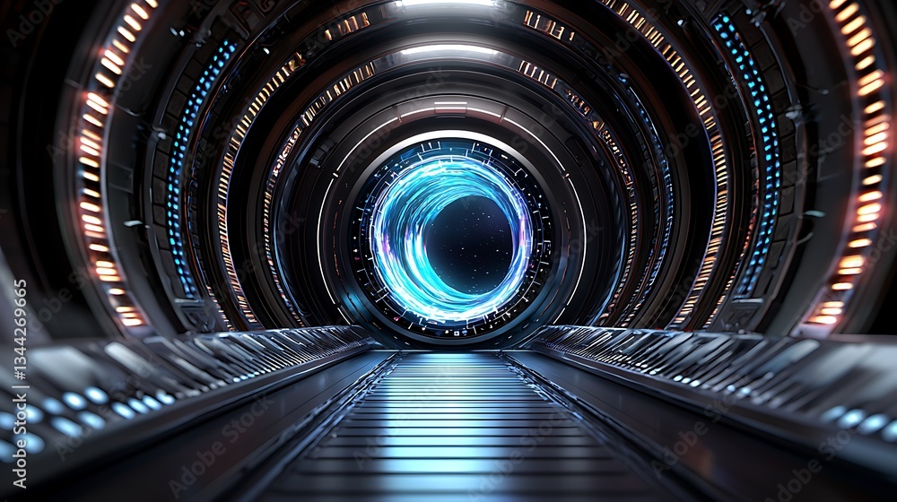 Poster futuristic portal with glowing energy and high-tech tunnel design for sci-fi themes and concepts