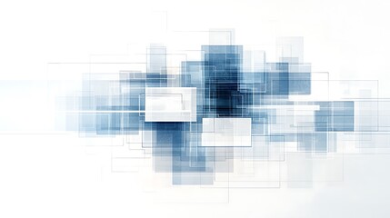 Fototapeta premium Abstract geometric shapes, squares and rectangles in varying tones of gray and blue, overlapping and intersecting. A clean, modern design