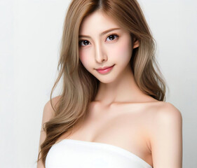 白いチューブトップの美女