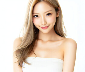 白いチューブトップの美女