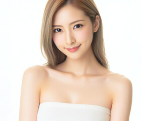 白いチューブトップの美女