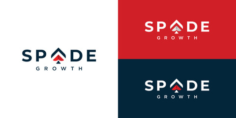 Abstract spade growth logo template. Poker ace grow up logo design vector illustration.