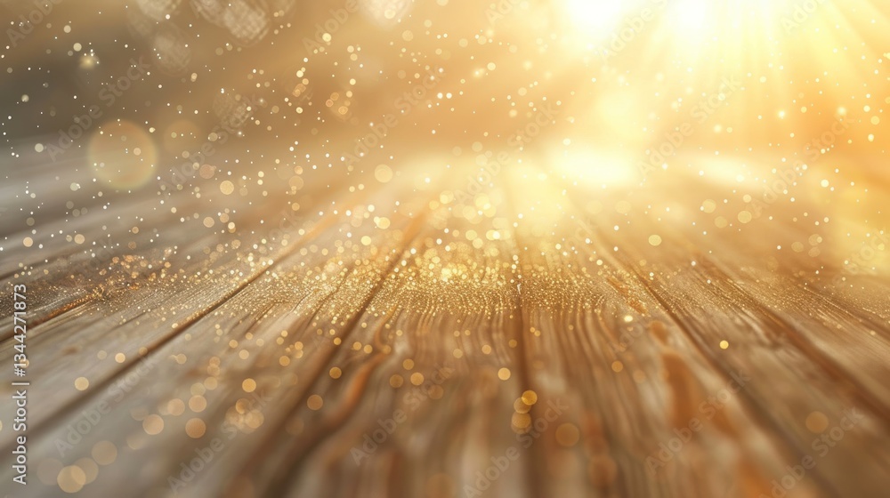 Poster floating golden glitter particles shimmer in the air, creating a whimsical and ethereal atmosphere w