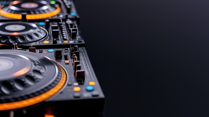 Obraz premium DJ Music Playlist Concept, DJ Mixing with Multiple Decks to Blend Classic Tracks in a Modern Setting