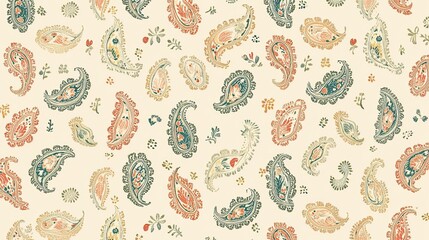 Beautiful vintage pattern with small floral paisley motifs in pastel , generate AI