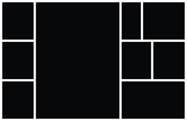 Creative grid photo collage mockup template. Abstract picture album for mood board and portfolio presentation. Wall gallery layout design for presentation, poster, web, banner, photo wall template.