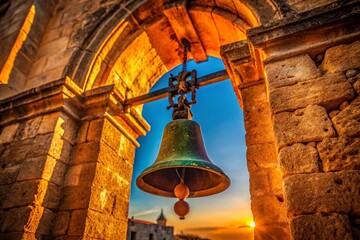 Obraz premium Orange Bell Tower Architectural Detail, Sunny Day, Historic Building, Vibrant Color