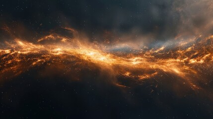 Obraz premium A mesmerizing gas cloud in deep space radiates blue, purple, and gold hues, creating enchanting cosmic beauty