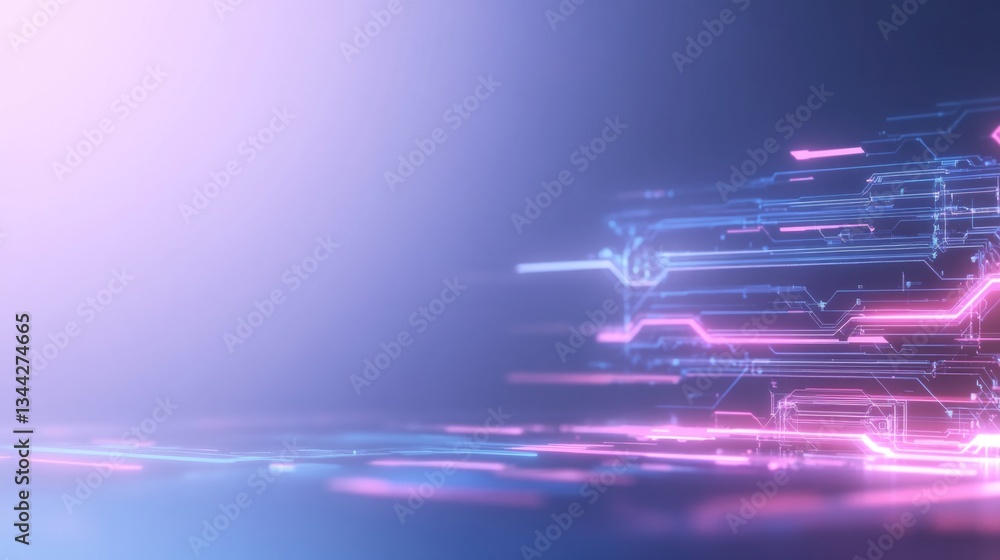 Poster clean minimalist cyber background with abstract geometric shapes and soft neon light glow offering a