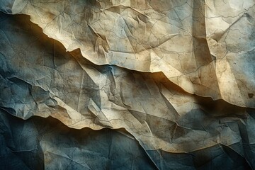 Fototapeta premium Detailed view of an aged parchment with uneven folds highlighting shadows and light contrasts