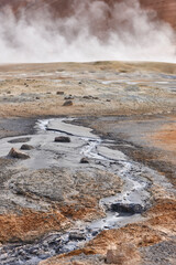 Active volcanic zone. Geothermical vents sulfur waters. Krafla. Iceland