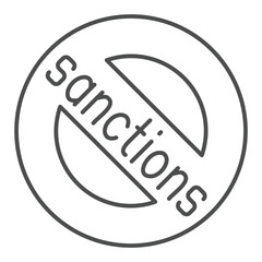 Sanction forbidden seal thin line icon, world sanctions concept. Vector graphics. Prohibited message sticker sign on white background, outline style icon for mobile or web design.