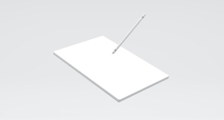 3D rendering, Empty realistic mock up of white mobile tablet, technology equipment minimal design, white color background.