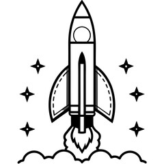 Obraz premium Rocket Launch Line Art Vector Illustration