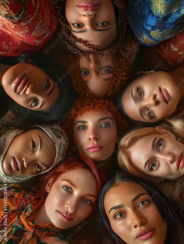 Aufkleber a community and people from different diverse multicultural backgrounds symbolizing creativity, dive