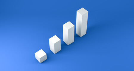 3D rendering, 3d growth graph business financial sign and symbol design, blue color background.
