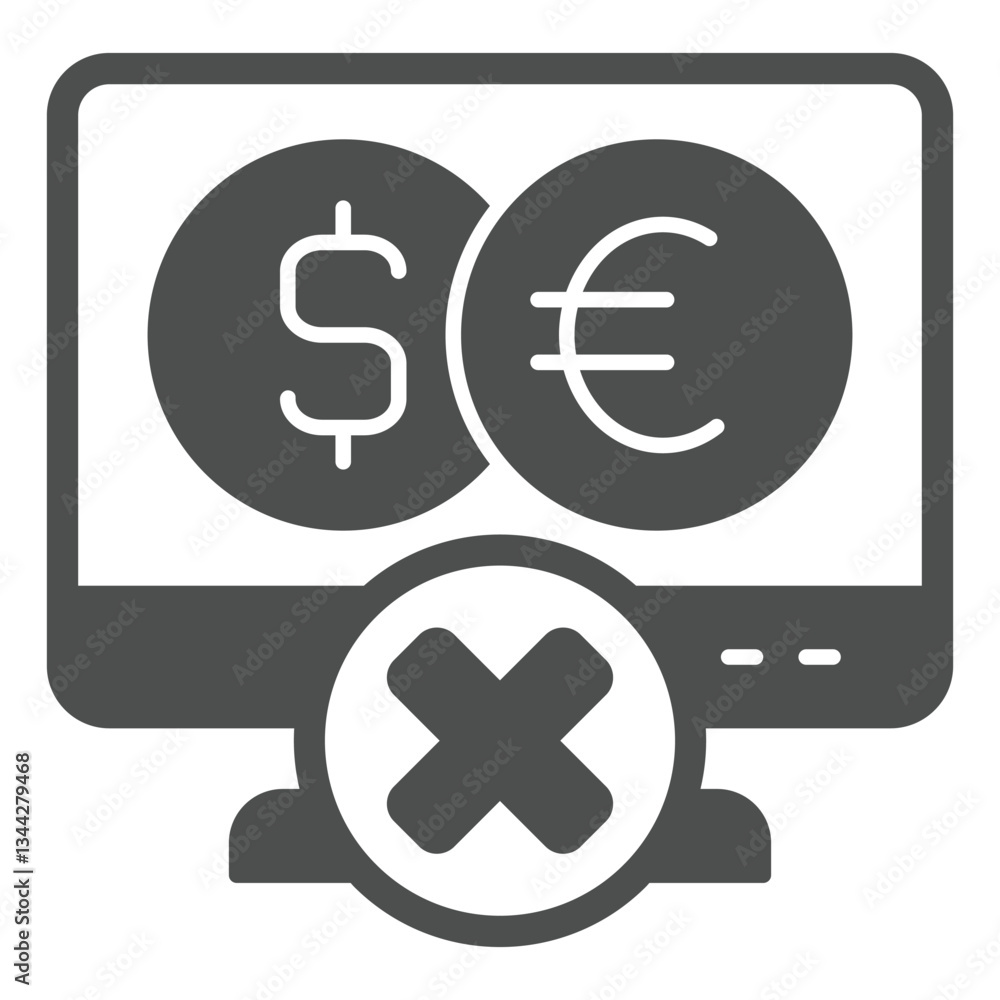 Aufkleber monitor screen and coin exchange ban solid icon, sanctions concept. vector graphics. display with do