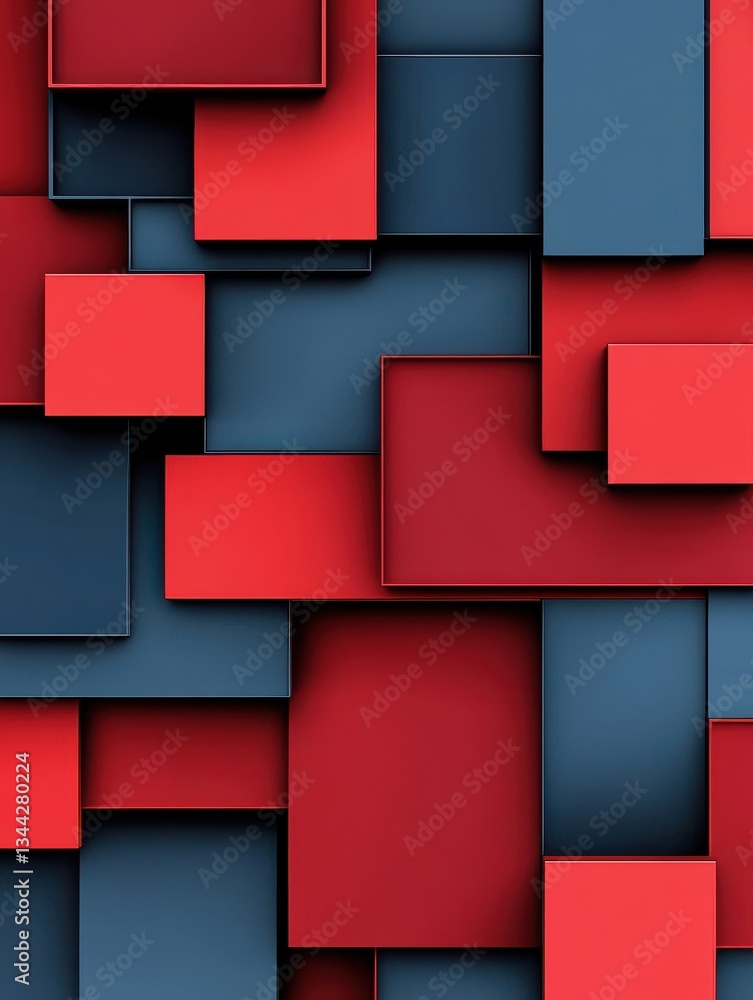 Aufkleber abstract background in red and blue tones with geometric shapes like squares and rectangles