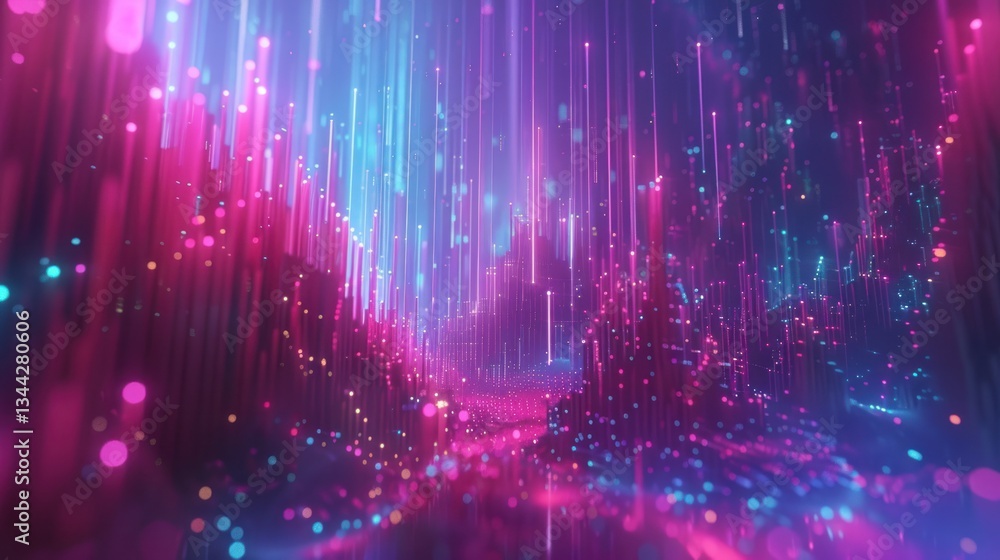 Poster intricate glowing lines create an otherworldly digital landscape filled with vivid colors and soft l