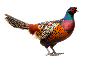 Fototapeta premium Colorful male Ringnecked Pheasant with vibrant plumage standing on a transparent background Concept of wildlife, ornithology, and game bird