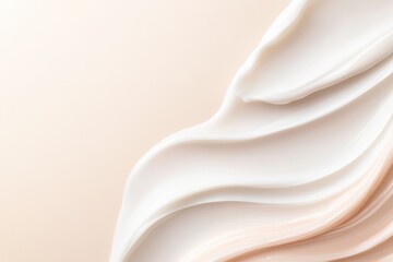 close-up of cosmetic cream swirls on neutral backdrop portraying intricate textures and color gradients with ample