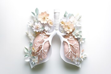 Lungs with Floral Paper Art Delicate Botanical Lung Anatomy Illustration