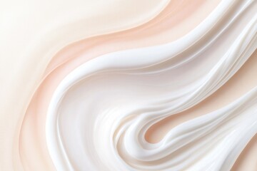 close-up of cosmetic cream swirls on neutral backdrop portraying intricate textures and color gradients with ample