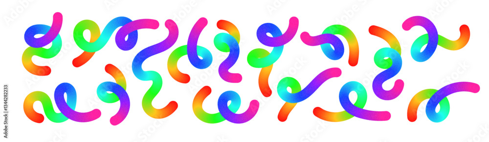 Canvas Prints abstract wavy gradient lines with playful squiggle shapes, colorful ribbon elements, geometric doodl