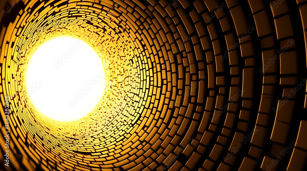 Poster abstract view of a glowing tunnel with yellow bricks and bright light illuminating from the center