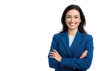 Portrait of a smiling businesswoman, a professional and confident woman in blue suit isolated on transparent, White background