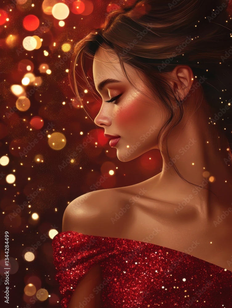 Aufkleber red glitter background sparkling with golden bokeh lights creating a festive atmosphere for christma