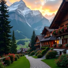 Fototapeta premium swiss alpine village