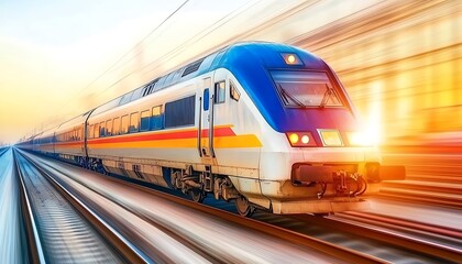 High-speed train sunrise journey.