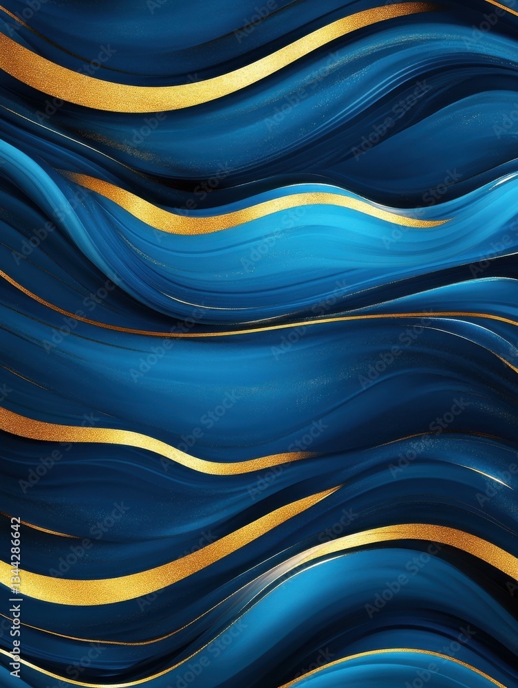 Poster abstract background with blue and gold wavy lines creating a smooth and artistic design.